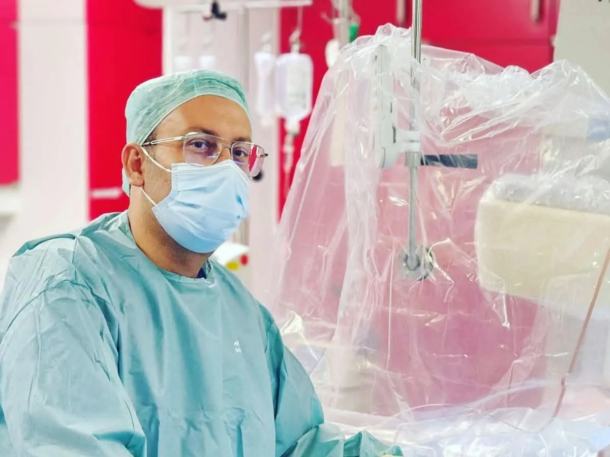 Cardiologist at work during an electrophysiology procedure